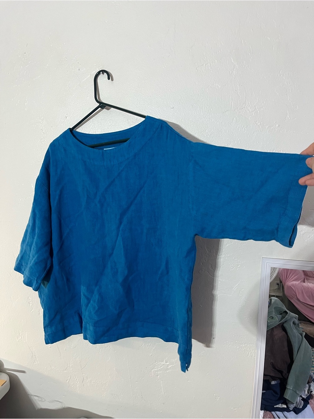 Bryn Walker Cobalt Royal Relaxed Blue 100% Linen Boatneck Oversized Top USA Made - Picture 8 of 14